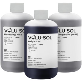 Volu-Sol Wright Stain Pack -(Wright Stain, Buffer, Rinse) Romanowsky Stain - Conduct Differential WBC Counts and Explore RBC Morphology Using Wright Stain - Available in 4 oz. (125ml)