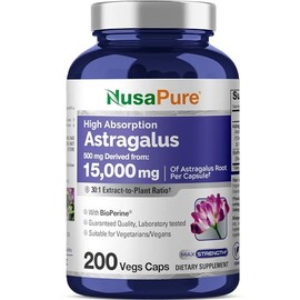 NusaPure Astragalus Root 30:1 Extract, 500 mg Equivalent to 15,000 mg 200 Veg Caps Suitable for Vegetarians and Vegans, Non-GMO