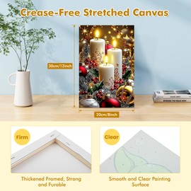 Bowetile Christmas Paint by Numbers for Adults Beginners Framed, Candles Adults' Paint-by-Number Kits, Adult Paint by Number Kits on Canvas, Acrylic Number Painting for Home Decor, 8x12in