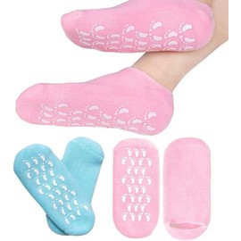 2 Pairs Moisturizing Socks, Gel Socks Soft Moisturizing, Gel Spa Socks for Repairing and Softening Dry Cracked Feet Skins (Pink+Blue, One size)