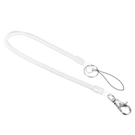 PATIKIL Retractable Coil Spring Keychain Lobster Clasp with Key Ring 360mm, 1 Pack Plastic Spiral Stretchy Cord Strap Snap Hook, Clear