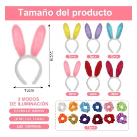 24 Pzas Diadema Orejas Peluche Conejo Led Luz