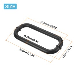 uxcell 1 Pcs Shower Door Pull, 11" Hole Center Back to Back Glass Door Handle 304 Stainless Steel Tubular Door Knob Fit for 1/4" to 9/16" Thickness Glass, Black