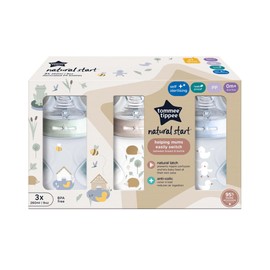 Tommee Tippee Baby Bottles, Natural Start Anti-Colic Baby Bottle with Slow Flow Breast-Like Teat, 260ml, 0m+, Self-Sterilising, Baby Feeding Essentials, Decorated, Pack of 3
