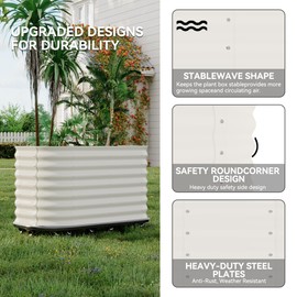 59x24x28in Galvanized Raised Garden Bed with Wheels & Water Reservoir – Durable Outdoor Planter Box, Elevated Raised Beds for Gardening, Portable Garden Box for Indoor/Outdoor Plants,White