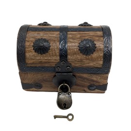 Handmade Wooden Pirate Treasure Chest with Lock & Key - Includes Nautical Accessories: Compass, Captain's Whistle, Hourglass (XXS 5 x 3 x 3.5)