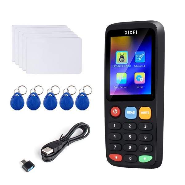JIAN BOLAND RFID Readers Writer RFID Copier Decoding IC Card Smart Key Duplicator for T5577 ID Cards/Key Fobs and 13.56mhz UID Key with 5pcs 125Khz ID Cards+5pcs IC Cards(x7)