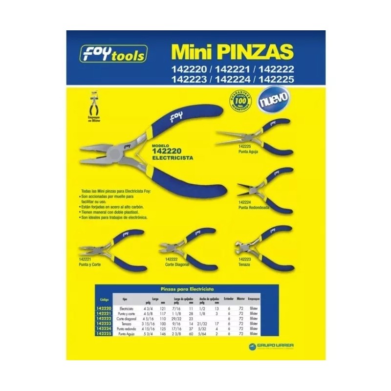 FOY Pinza Para Electricista 4.3/4 Corte Lateral Punt Foy 142221