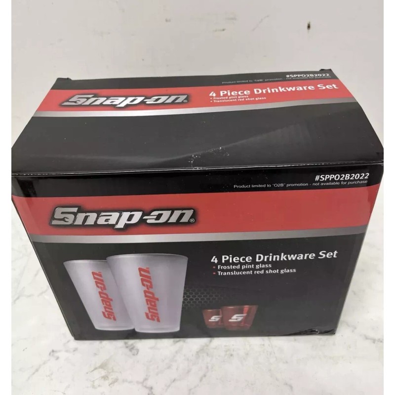 Snap-On Tools 4 Piece Drinkware Set Frosted Pint Glass Red