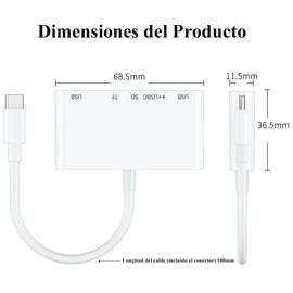 6 en 1 Lector de Tarjetas USB C con 2 USB 2.0/ Tarjetas SD/TF/Puerto de Carga y Datos USB-C, Adaptador USB C y Lector de Tarjetas SD para Todas Las Ta