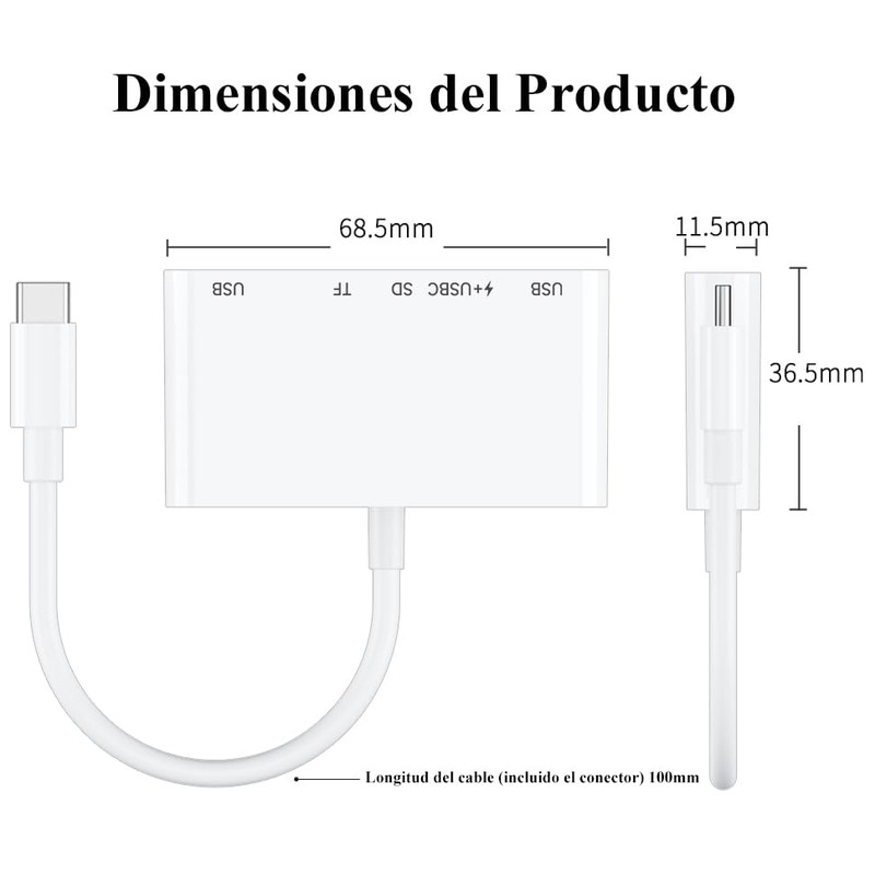 6 en 1 Lector de Tarjetas USB C con 2
