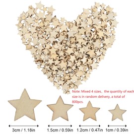 Tibapla 100/800 Pcs Mini Wooden Stars, 4 Sizes Mixed Unfinished Wooden Stars Slices, 10-20mm/10-30mm Star Shaped Wooden Embellishments for DIY Crafts Christmas Wedding Party Table Scatter Decoration (Style A(800pcs))