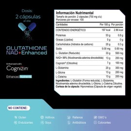 Eternal Nutrition L-Glutathione con NAD+ (200 Caps) | Cognizin Citicolina y Aminoacidos | 100 Porciones, 1500 mg | Antioxidante, Depuracion y Salud Ce
