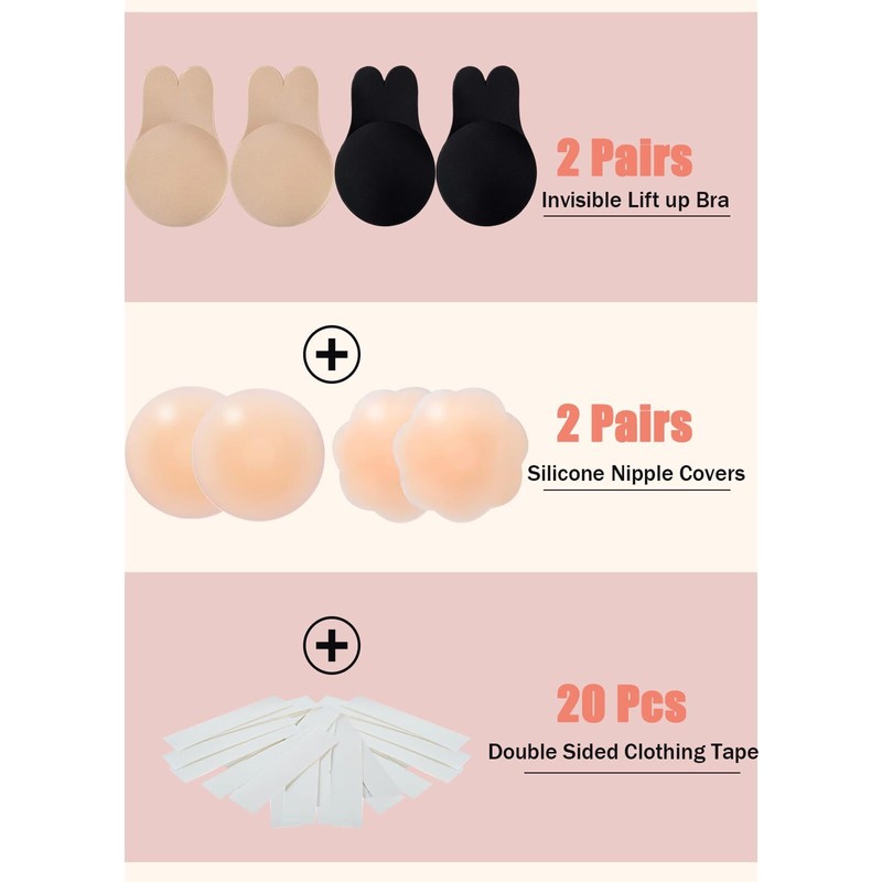Unbranded 2 Pairs Invisible Sticky Bras for Women - Push