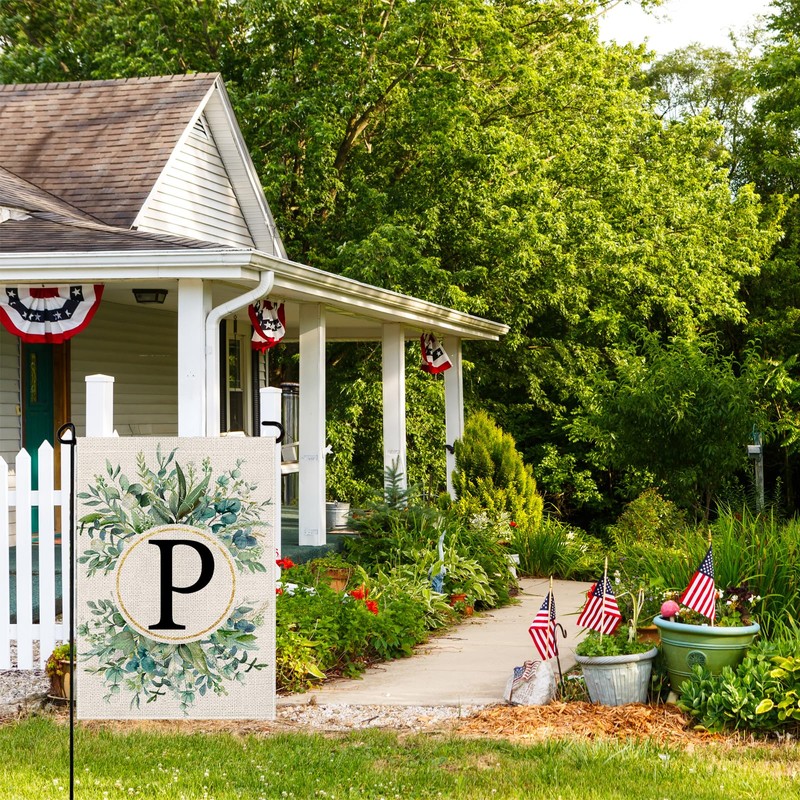 wyooxoo Monogram Letter P Floral Garden Flag 12x18 Inch Double