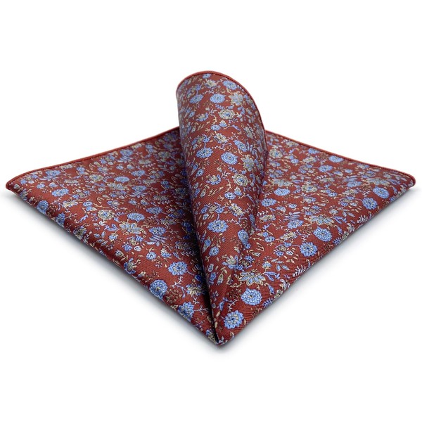 S&W SHLAX&WING Mens Pocket Square Medium Vermillion Red Floral Blue