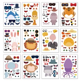 24 Sheets 8.27''×5.9'' Make Your Own Animals Stickers for Kids Toddlers, Make a Face Stickers for Kids Party Favors Activities
