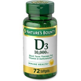Vitamina D3 10,000IU Natures Bounty, 72 Cpsulas Blandas  Suplemento Alta Potencia con Colecalciferol, Sin Gluten ni Conservadores, Apoyo Nutricional  