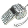 Metal Crystal Rhinestone Whistle - Shining Bling With Chain for