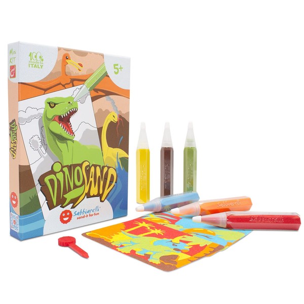 Sabbiarelli Sand-it for Fun DinoSand Kit - Creative Activity Set: Creates and Colouring Dinosaurs with Sand, Birthday Gift Idea for Boys and Girls 5 Years +