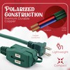 15 Feet Green Extension Cord for Christmas Tree, 3 Outlet,