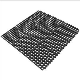 Interlocking Black Anti-Fatigue Mat with Holes, 3' x 3' x 1/2" - Cushioned Flooring for Comfort & Support, Modular and Easy-to-Clean Design for Home, Garage, and Workshop