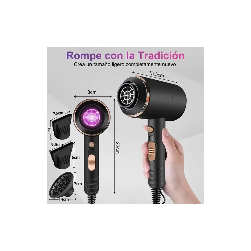 Secadora De Cabello Profesional Portátil De 1800w Y 3 Veloc
