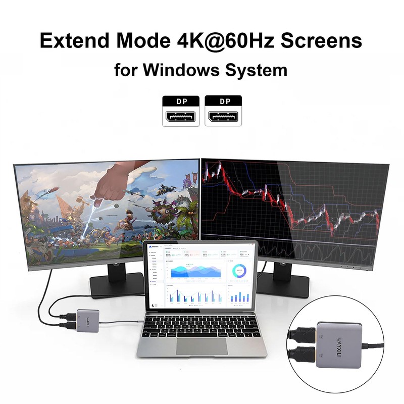 DisplayPort to Dual DP Adapter 8K@60Hz, DP Splitter 1 in