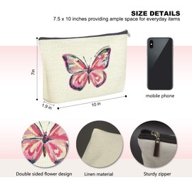 Udinaz Pink Butterfly Makeup Bag, Coquette Makeup Bag, Butterfly Gifts for Women, Gifts for Butterfly Lovers, Aesthetic Makeup Bag, Coquette Stuff, Butterfly Cosmetic Bag Makeup Pouch