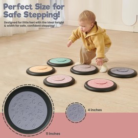 Almast Kids Sensory Stepping Stones for Kids – Pack of 6 - Boho Colors - Autism-Friendly Balance Stones | Non-Slip Indoor Activity Toy for Kids Age 3+ | Textured Educational Play Set