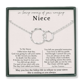 HOPE LOVE SHINE Sympathy Gift for Loss of Niece - Remembrance, Bereavement, Memorial Necklace, Jewelry 16+2", Sterling Silver, 2 Interlocking Rings