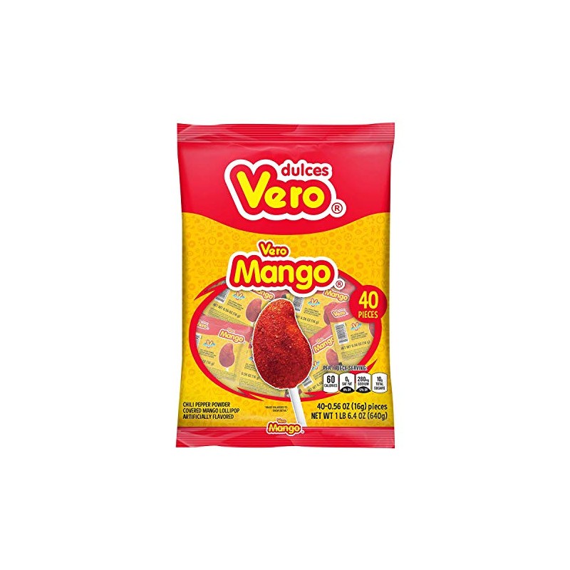 Vero Mango Flavored Acidulated Hard Candy Lollipops Coated with Chili: