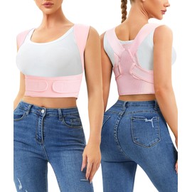 Junlan Back Straightener Posture Corrector Back Women and Men Shoulder Strap Posture Corrector Adjustable Back Support for Neck, Shoulder and Back (Pink, XL-2XL)