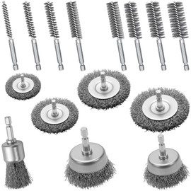 Waltool 15Pcs Abrasive Brushes with 1/4 Inch Hex Shank for Power Drill Set Contains Carbon Steel Wire Cup Brush, 304 Stainless Steel Drill Wire Bore Cleaning Brushes for Removing Paint and Rust