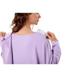 voeeron Hospital Gowns for Women Tear Away Snap Open Back Long Sleeve Patient Gown Soft Adaptive Clothes With Pockets (Light Purple,S)