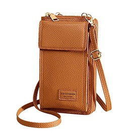 FATASH Women's Crossbody Phone Bag | Lightweight PU Leather Cellphone Pouch | Adjustable Strap & Zip Pocket for Travel | Waterproof Messenger Shoulder Purse | RFID Card Wallet & Passport Holder Brown