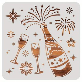 Champagne Glasses Fireworks Wall Stencils Template Reusable Spray PaintStencils for Craft Painting On Wood Craft Canvas Walls Wood Furniture Decorations DIY Scrapbooking