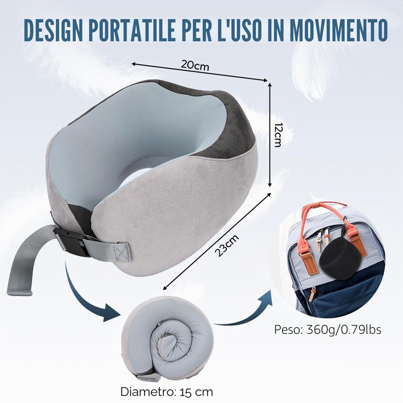 Euqvunn Cuscino da Viaggio Regolabile con Borsa, Cuscino Viaggio in