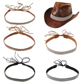 DICOSMETIC 6 Pieces 6 Styles Rhinestone Hat Bands Made of Faux Leather Cowboy Hat Band Bling Hat Accessories Adjustable Western Cowgirl Hat Belt Hat Band Replacement for Women Men