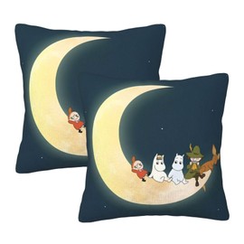 Zateem Cushion Cover, 17.7 x 17.7 inches (45 x 45 cm), Set of 2, Decorative Pillow Cover, Moomin, Cute, Sofa Back, Cushion Cover, Pillow Case, Body Pillowcase, Soft, Textured, Washable, Casual, Car,