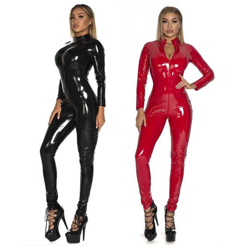 AIEOE Costume da gatto adulto in lattice sexy Halloween nero