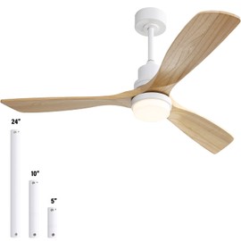 Sofucor Ceiling Fan with Lights, 52 Inch Low Profile Flush Mount Mordern Wood Ceiling Fan with Remote for Indoor Farmhouse Bedroom Living Room Outdoor Patio Porch, Reversible DC Motor, Noiseless