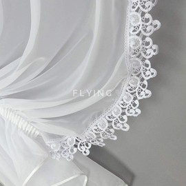FKL DESIGN Home Deco Curtains Ready-to-Use Curtain Window Curtain Kitchen Curtains Modern Curtain Made of Voile with Guipure Pleated Tape Ruffle Tape Store Short Long Modern White 250 x 400 cm LB-11-A