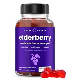 NutraChamps Elderberry Gummies with Vitamin C, Propolis & Echinacea - Immune System Support Gummy Vitamins for Adults & Kids - Max Strength 200mg Samb