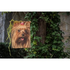 Moslion Brown Dog Garden Flag 12.5x18 Inch Cute Yorkshire Terrier Puppy Face with Mouth Open Animal Yard Flag Burlap Banners Vertical Double Sided for Farm House Outside