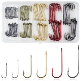 Aberdeen Fishing Hooks Kit, 150pcs Crappie Panfish Fishing Hooks Long Shank Aberdeen Hooks Assorted Small High Carbon Steel Live Bait Hooks for Bass Trout Crappie Catfish Sunfish Freshwater