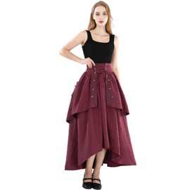 Fiamll Steampunk Women's Skirts Waist Belt for Women Retro Gothic Vintage Ruffle Pirate A-line Skirt with Pockets, red