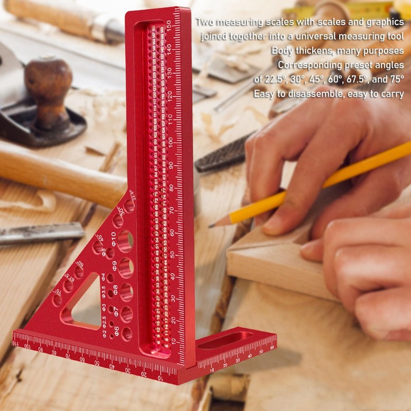 3D Multi Angle Measuring Ruler, Aluminum Alloy Triangle Tool, Hole
