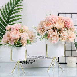 Kirifly Artificial Flowers, Artificial Flowers Decorative Artificial Peony Fake Silk Hydrangea Decoration Plastic Carnation Flower Arrangements Wedding Bouquet Silk Flowers Table Centrepieces (Pink)