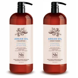 Soapbox Argan Shampoo & Conditioner Set, Volumizing, Vegan, Color Safe, Harsh Sulfate & Silicone Free, 1 Liter Each (Pack of 2)